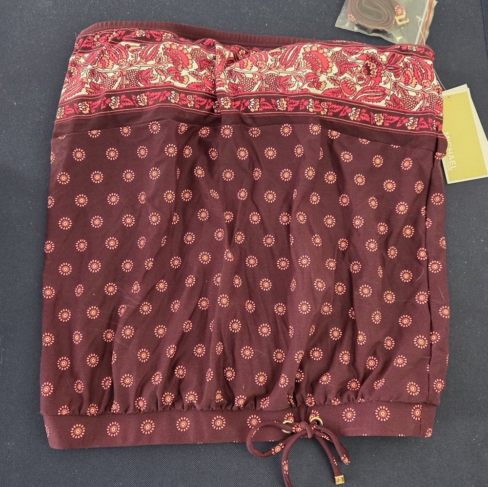 NEW MICHAEL Michael KORS maroon Swim Top size XS removable straps